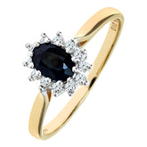 0.79ct Oval Sapphire and 0.1ct Round Diamond Cluster Ring in UK Hallmarked 9ct Yellow Gold